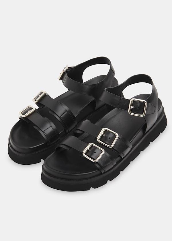 Black Jemma Triple Buckle Sandal